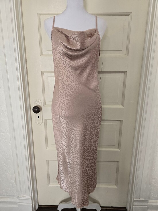 bebe Dresses & Skirts - NEW Bebe Blush Satin Leopard Jacquard Cowl Midi Dress